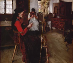 Spinning Women (óleo sobre lienzo)