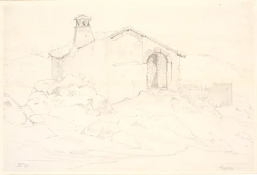 Paisaje montañoso con una cabaña