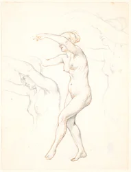 Hoja con tres estudios de mujer desnuda bailando