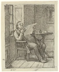 Un hombre gordo leyendo el periódico con su café
