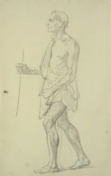 Estudio de figura. Hombre de pie en perfil hacia la izquierda