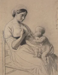 Italiana con niño desnudo en el regazo