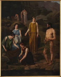 Nausicaa trae ropa al náufrago Odiseo