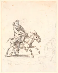 Sacerdote en un burro galopante