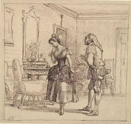 Rosina entrega la carta a Figaro para el conde Almaviva. (El barbero de Sevilla)