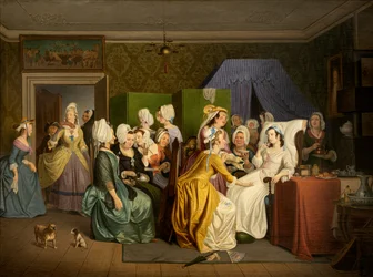 Escena de la "Maternidad" de Ludvig Holberg (óleo sobre lienzo)