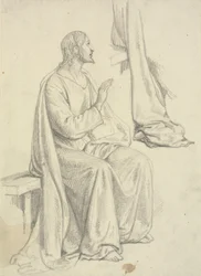 Jesús sentado, junto con estudio de drapeado