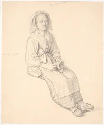 Mujer sueca sentada con tejido