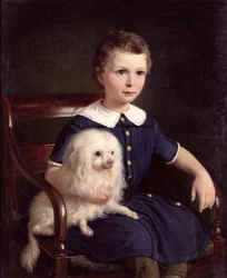 Estudio de un niño con perro mascota, 1860