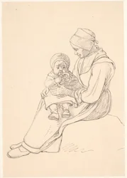 Niña sueca con un niño en el regazo