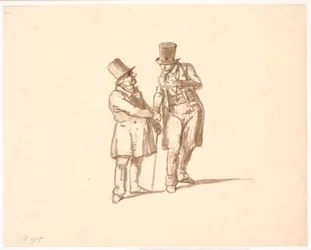 Dos caballeros con sombreros altos conversando