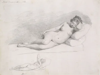 Dos estudios de modelo femenina acostada