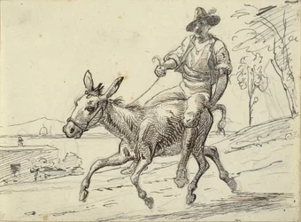 Joven cabalgando un burro