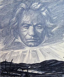 Homenaje al genio de Beethoven, ilustración de la revista "Simplicissimus", Munich 1920 (litografía)