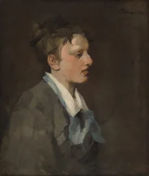 Mujer bruselense con corbata azul