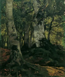 Bosque de hayas con amantes