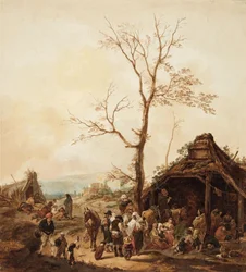 Un mendigo junto a un pueblo