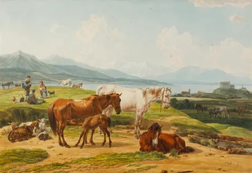 Fig 14 Wilhelm Alexander Wolfgang von Kobell Lago alpino y pasto con caballos