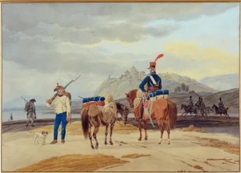 Soldados franceses frente a una fortaleza
