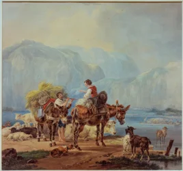 Pastores en un lago de montaña