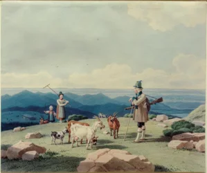 Cazador con pastora y niño en el Hirschberg
