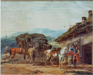 Cambio de caballos de un coche de viaje