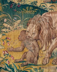 Un león devorando a un mono (tapiz)