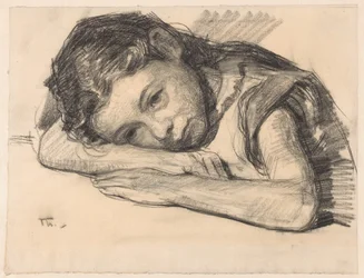 Liesbeth o Dora Arntzenius de niña, apoyada en un brazo