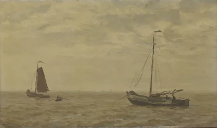 Paisaje marino con barcos de pesca