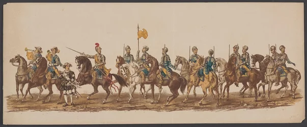 Desfile de Delft de 1862, primer grupo Cuarto Lustrum de la Real Academia de Delft - Ao. 1862 - Optogt disfrazado (título de serie en objeto)