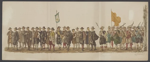 Desfile de Delft de 1862, séptimo y octavo grupo Cuarto Lustrum de la Real Academia de Delft - Ao. 1862 - Optogt disfrazado (título de serie en objeto)