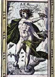Aire, uno de los cuatro elementos representados en el Atlas de W. Blaeu impreso en Ámsterdam en 1655