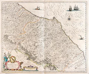 Ancona, Marcas, Italia, en "Theatrum Orbis Terrarum, sive Atlas Novus" de Willem Blaeu, Ámsterdam.