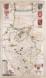Bedford shire, en "Theatrum Orbis Terrarum, sive Atlas Novus" de Willem Blaeu, Amsterdam