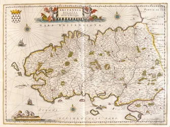 Bretaña, en "Theatrum Orbis Terrarum, sive Atlas Novus" de Willem Blaeu, Amsterdam