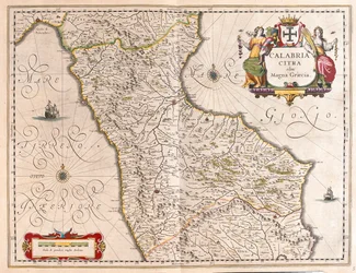 Calabria, Italia, en "Theatrum Orbis Terrarum, sive Atlas Novus" de Willem Blaeu, Amsterdam