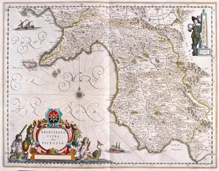 Campania, Italia, en "Theatrum Orbis Terrarum, sive Atlas Novus" de Willem Blaeu, Amsterdam