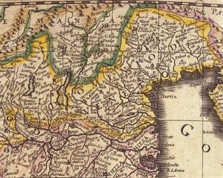 Mapa de la región de la Venecia, Italia. Atlas de William Blaeu (1571 - 1638)