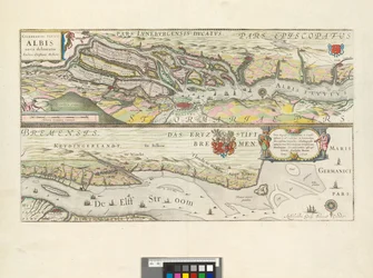 Celeberrimi Flvvii Albis nova delineatio : Viris Magnificis Amplißimis et Consultißimis Domis. Consulibus et Senatoribus, florentissimae Republicae Hamburgensis tabulam, hanc Provinciarum et Insularum Hamburgum Circumiacentium officiose dedicat / Auctore C