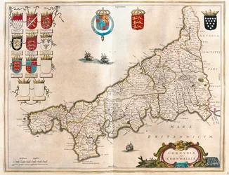 Cornualles, en "Theatrum Orbis Terrarum, sive Atlas Novus" de Willem Blaeu, Amsterdam