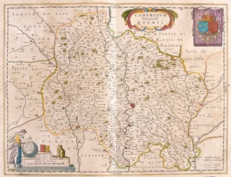 Departamento del río Lot - Languedoc - Quercy, en "Theatrum Orbis Terrarum, sive Atlas Novus" de Willem Blaeu, Amsterdam.