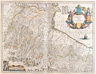 Emilia Romagna, Italia, en "Theatrum Orbis Terrarum, sive Atlas Novus" de Willem Blaeu, Amsterdam