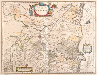 Ferrara, Italia, en "Theatrum Orbis Terrarum, sive Atlas Novus" de Willem Blaeu, Amsterdam