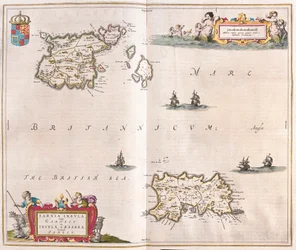 Garnsey - islas de Jersey, en "Theatrum Orbis Terrarum, sive Atlas Novus" de Willem Blaeu, Amsterdam