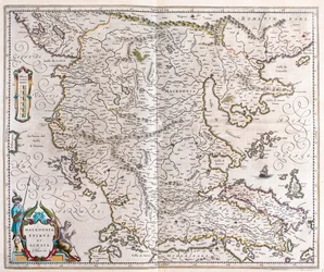 Grecia, Macedonia, Albania, en "Theatrum Orbis Terrarum, sive Atlas Novus" de Willem Blaeu, Amsterdam