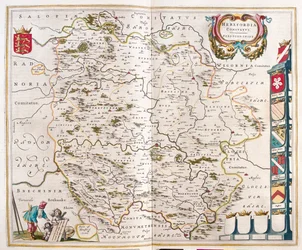 Herefordshire, en "Theatrum Orbis Terrarum, sive Atlas Novus" de Willem Blaeu, Amsterdam