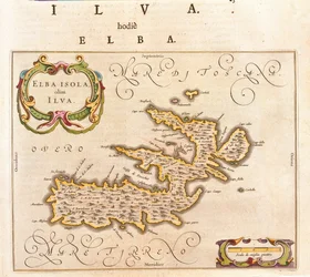 Isla del Elba, Italia, en "Theatrum Orbis Terrarum, sive Atlas Novus" de Willem Blaeu, Amsterdam
