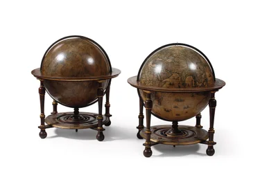 Gran par de globos de biblioteca, el terrestre 1645/48, el celeste después de c.1630