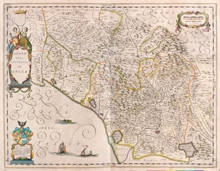 Lucca, Italia, en "Theatrum Orbis Terrarum, sive Atlas Novus" de Willem Blaeu, Amsterdam