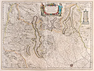 Milán, con los lagos Maggiore, Lugano y Como, Italia-Suiza - en "Theatrum Orbis Terrarum, sive Atlas Novus" de Willem Blaeu, Amsterdam